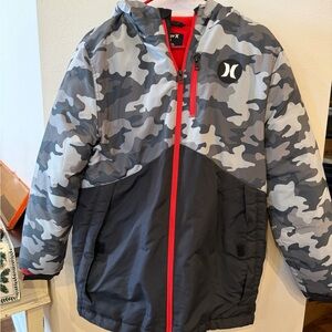 Hurley Kids Camo Puffer Jacket with Red Zipper